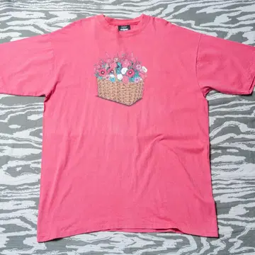 90s USA제 Copher 플라워 바스켓 꽃 T셔츠 페이드