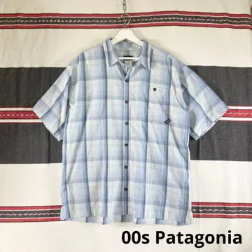 00s Patagonia 옴브레 섀도우 체크 반팔 셔츠 라이트 블루 레어