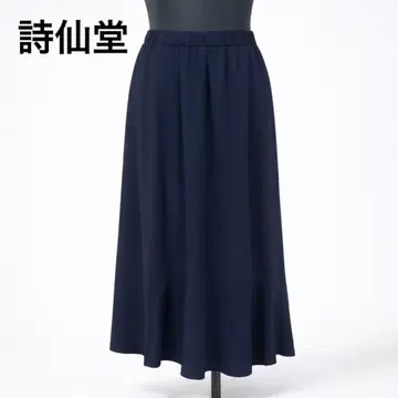 새상품급 시선당 크레이프 원단 플레어 스커트 네이비 일본제 허리밴딩