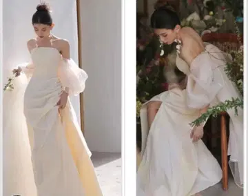 아이보리 스트랩리스 웨딩 드레스