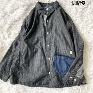 카이세이도 Girl's 헤링본 데님 패치워크 겉옷 셔츠 프리 사이즈