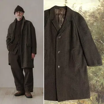 유럽 구제 의류 Vogel 독일제 하운드투스 체크 울 트위드 체스터 코트