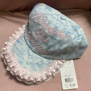 [택 포함 새상품] 러플 레이스 데님 캡 스카이블루