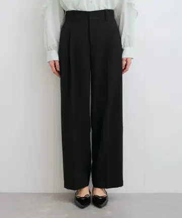 vis 린넨 라이크 원턱 와이드 슬랙스 팬츠 블랙