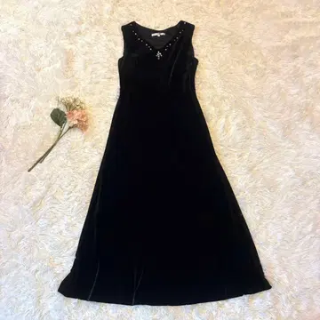 A224 23구 벨로아 원피스 비쥬 V넥 롱 A라인 XS