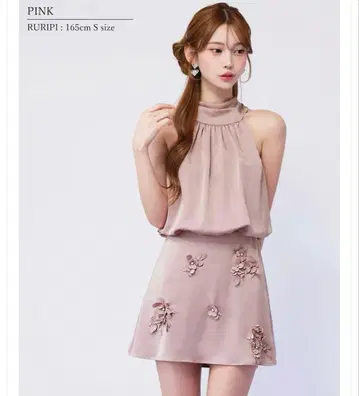 ANGEL R 핑크 플라워 자수 백리본 S 사이즈