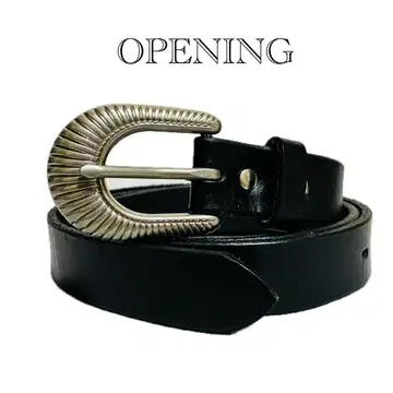 OPENING 가죽 벨트 내로우 타입 블랙 웨스턴 실버