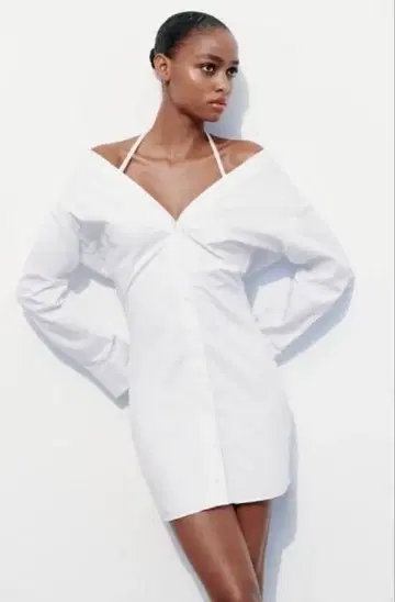 ZARA 화이트 오프숄더 셔츠 원피스