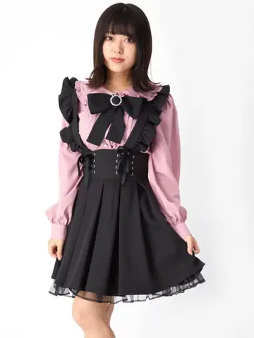 Ank Rouge 서스펜더 부착 플리츠 스커트