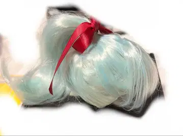 스카이블루 포니테일 가발 빨간색 리본 포함 인형용