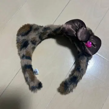 레오파드 무늬 머리띠 브라운 리본 포함 키티