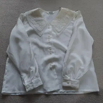 Ban Ban 레이스 옷깃 긴팔 셔츠 쇼와 레트로 레트로 화이트 화이트