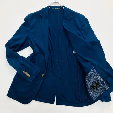 남성용 비기 테일러드 자켓 네이비 보태니컬 무늬 2버튼 봄/여름 M