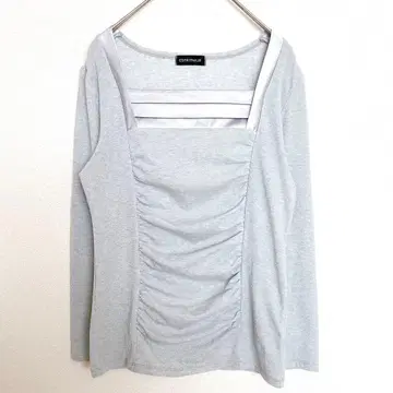 에스프리뮬 셔링 스퀘어넥 티셔츠 상의 그레이 M