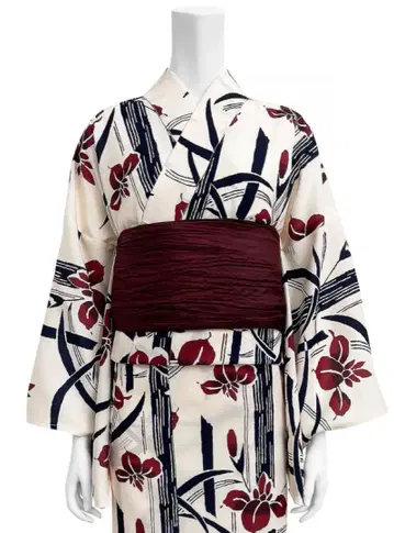 꽃무늬 스트라이프 유카타 프릴 오비 세트