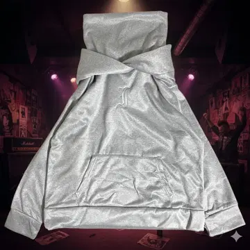 메탈릭 실버 하이넥 후드티 Y2K 갸루 사이버계