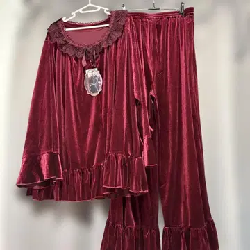 시마무라 x 쿠루미 씨 벨로아 룸웨어 상하의 3L 와인 레드