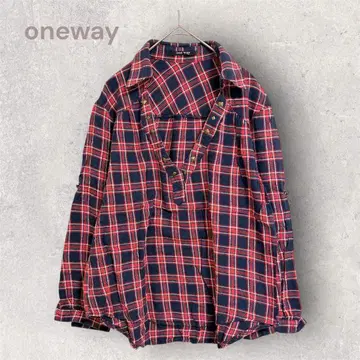 oneway 원웨이 체크 무늬 긴팔 셔츠 스터드 디자인 모드 스타일