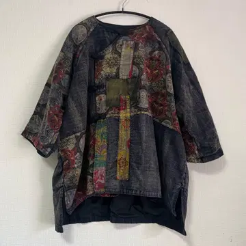 세일 가격 빈티지 원단 패치워크 루즈핏 긴팔 블라우스