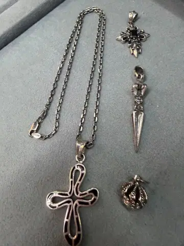 실버925 크로스 목걸이와 펜던트 세트 43cm sh 152