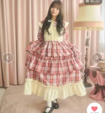 [쿠틸과 레트로] 2WAY 절개 체크 티어드 프릴 원피스 레드