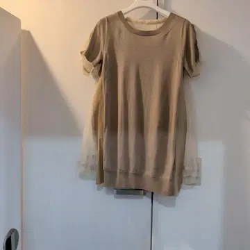 sacai 코튼 실크 캐시미어 플리츠 반팔 상의