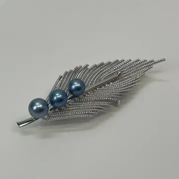 3연 펄 브로치 깃털 실버 F 227