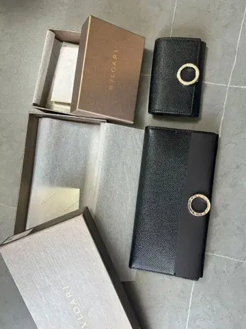 불가리 블랙 가죽 장지갑 동전 지갑 세트