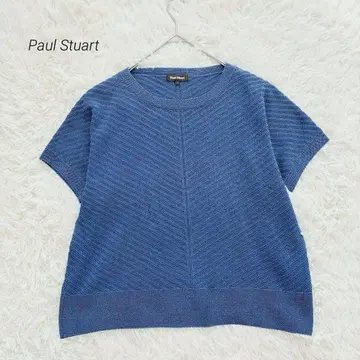 폴 스튜어트 니트 반팔 풀오버 포인트 컬러 루즈핏 블루 계열 M