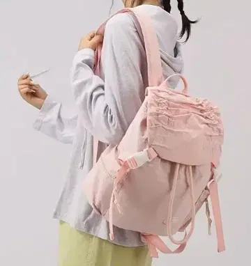 핑크 개더 나일론 백팩