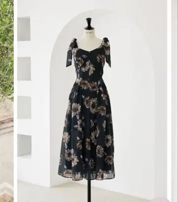 해바라기 프린트 미디 드레스 herlipto