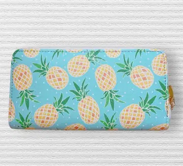 새상품 하와이발 트로피컬 스카이블루 에메랄드 파인애플x도트 장지갑