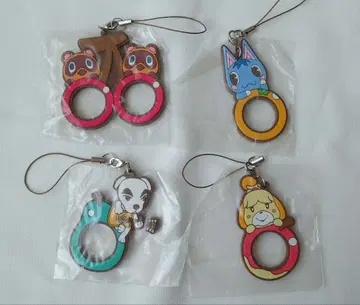 동물의 숲 모바일 반지 마스코트 스트랩 키링 4종