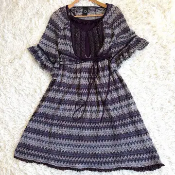 OZZ ONESTE 원피스 올 패턴 레이스 레이스업 플레어 퍼플