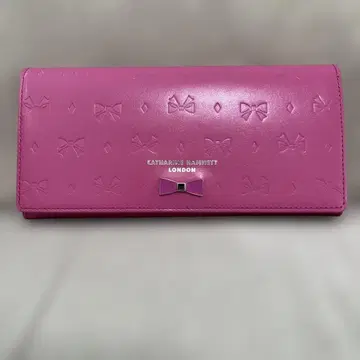 캐서린 햄넷 런던 장지갑 핑크 리본 무늬