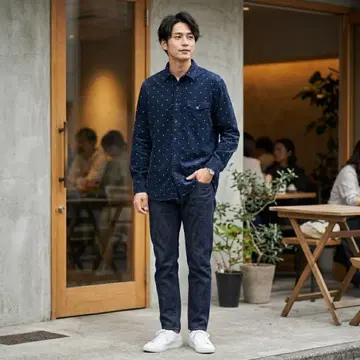 G5225* 그린 라벨 릴랙싱 코듀로이 셔츠 별 패턴 네이비 L