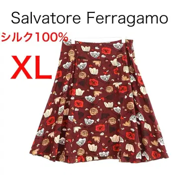 H7182 살바토레 페라가모 실크 100% 꽃무늬 플레어 스커트