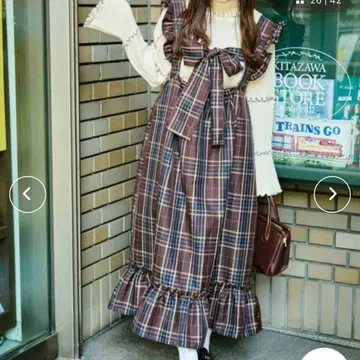 [쿠틸과 레트로] 2WAY 리본 티어드 오버롤 스커트