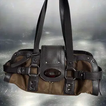 00s 브라운 가죽 나일론 핸드 백 페어리 그런지 y2k