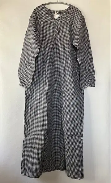 fog linen work 포그린넨 롱 나이트 셔츠 화이트 블랙 체크