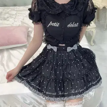 Ank Rouge 하트 도트 하운드투스 체크 티어드 치마바지