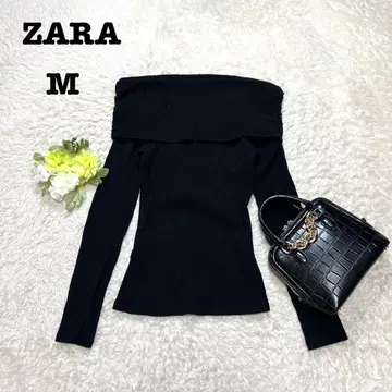 자라 오프숄더 상의 블랙 무지 심플 코튼 신축성 M