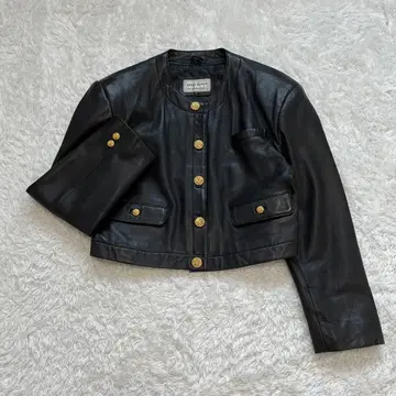 미아카나 크롭 기장 양가죽 자켓 골드 버튼 노포 가죽 제조사 L