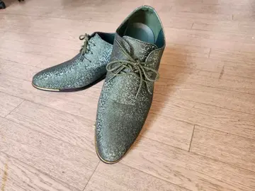 그린 글리터 처카 드레스 슈즈 금색 파이핑 개성파 파티