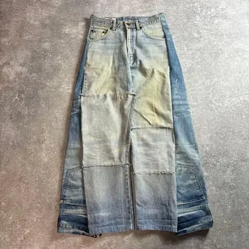 리메이크 데님 페이드 가공 패치워크 플레어 팬츠 라이트 vol.240