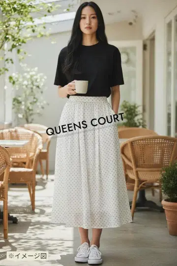 [ 새상품 택 포함 ] 퀸즈 코트 도트 롱 스커트 화이트 M
