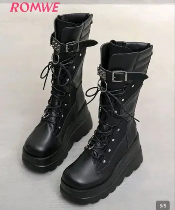 ROMWE 그런지 펑크 롱 부츠 블랙 통굽 서브컬쳐 지뢰