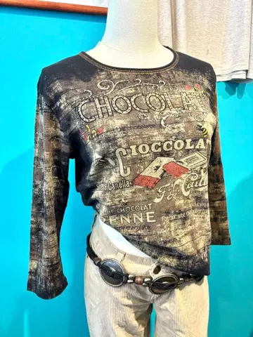 y2k 헤이세이 갸루 그런지 해외 걸 7부 소매 상의 그래픽 프린트