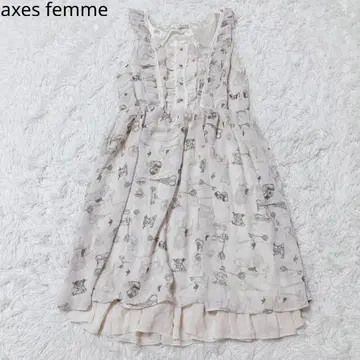 엑시즈팜 원피스 베이지 M 무릎 기장 슬리브리스 프릴 레이스