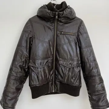 충전솜 인조 가죽 숏 다운 자켓 브라운 L 사이즈